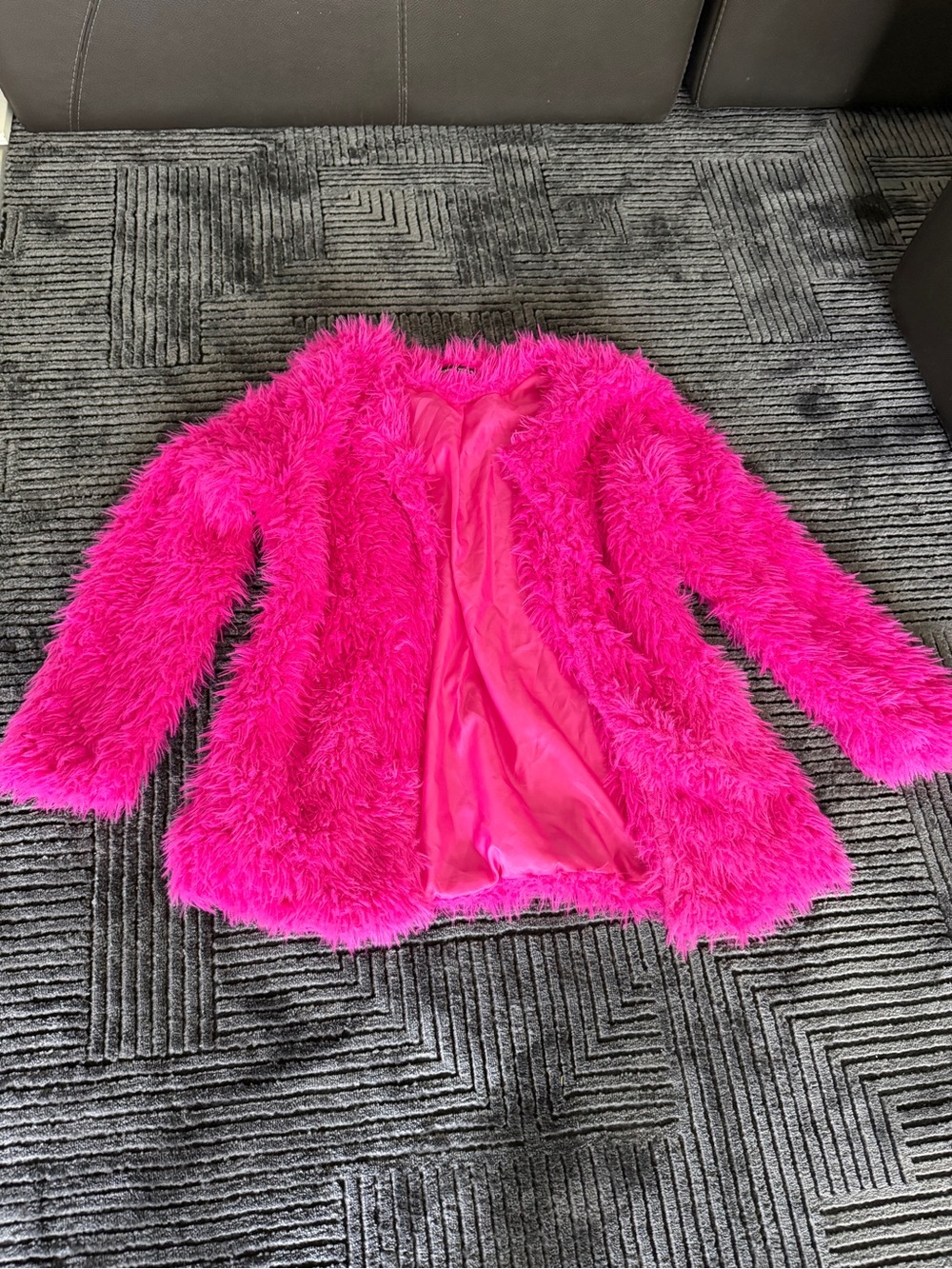 SHEIN Hot Pink Faux Fur Open-Front Jacket